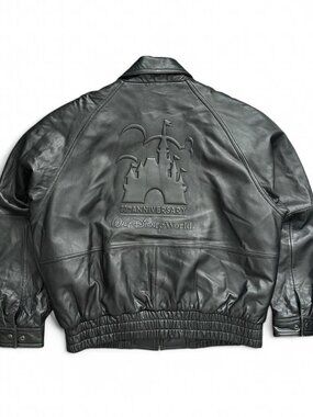 Vintage Disney World Leather Bomber Jacket Black Embossed 30th Anniversary